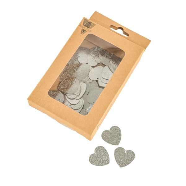 Herz in Glitteroptik Metall 2,3 cm silber 60 Stk