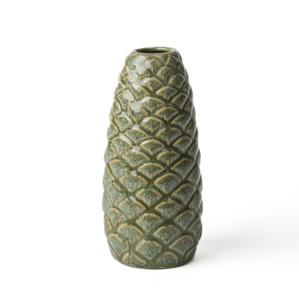 Steinzeug Zapfen-Vase, 6xh14 cm grün glasiert