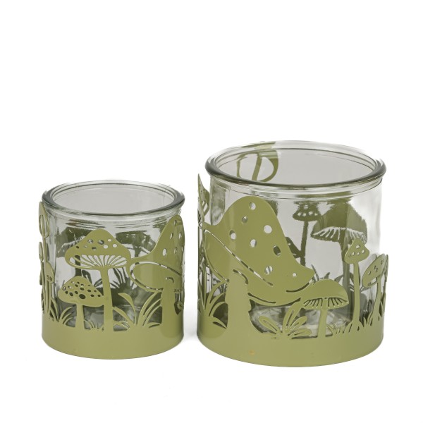 Metall-Windlicht Pilz-Design mit Glas