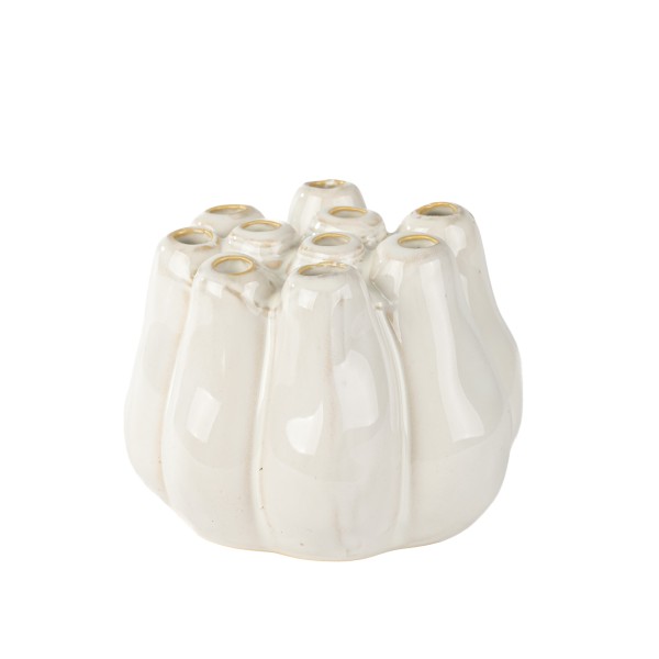 Keramik Vase rund Parma für 10 Blümchen 12,5xh8,5 cm, weiß antik glasiert