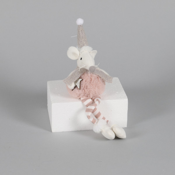 Maus Fridolin , Stoff, mit Schal/Mütze rosa-grau, 6x6x38 cm