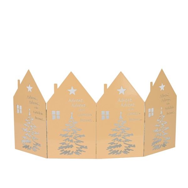 Metall Deko-Aufsteller Häuserfront 4- teilig, 48xh22 cm, caramel