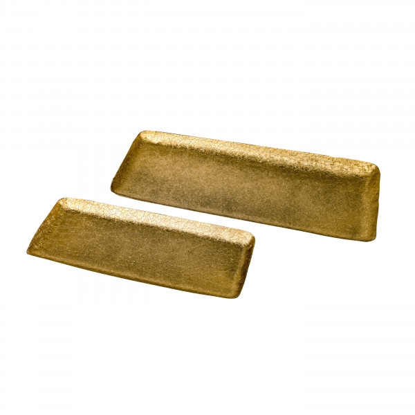 Metall Tablett Rechteckig mit Struktur, gold