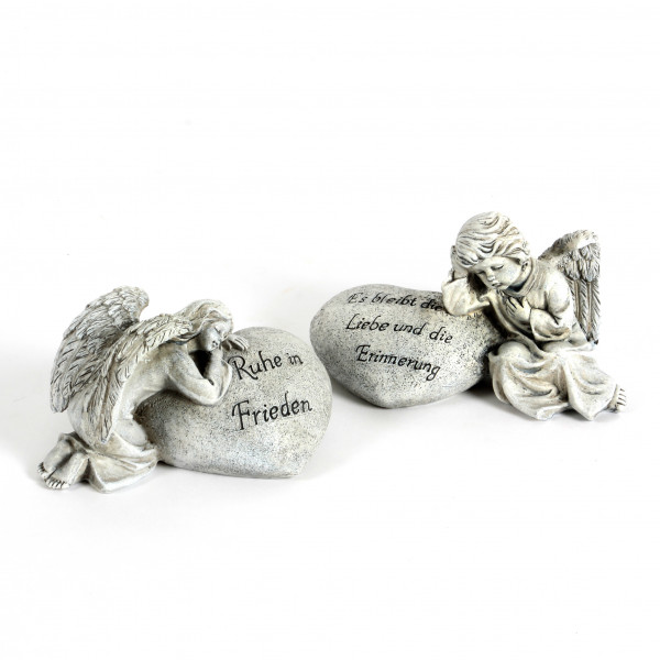 Trauer-Engel auf Herz betend,2 Mod.sort.15xh8cm,grau-antik