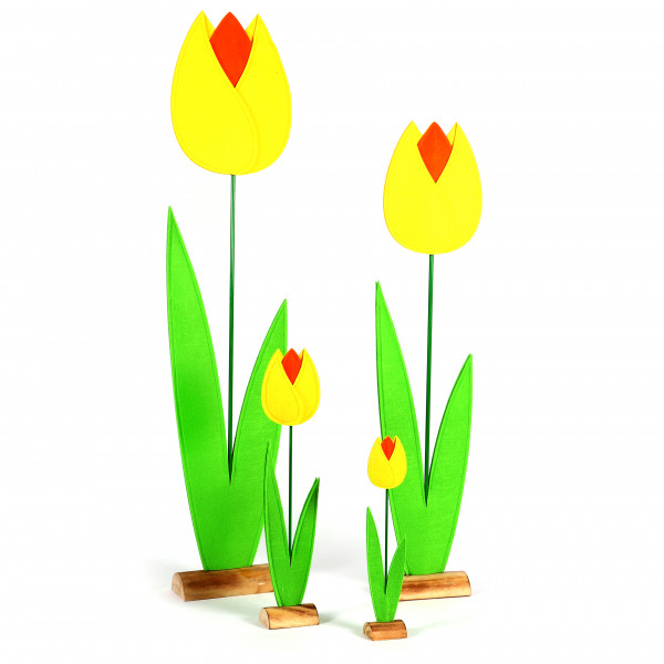 Tulpe, Filz auf Holzbase, gelb-orange