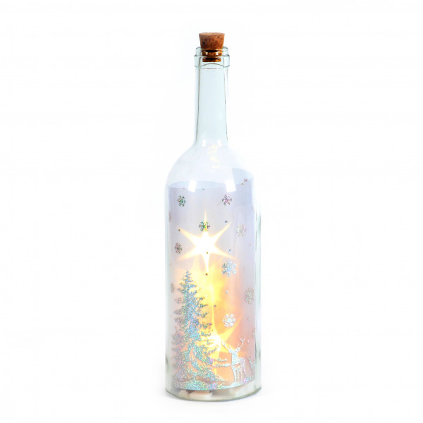 Glasflasche mit 5 LED D 9x34cm Winterwonderland Timer