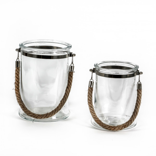 Zylinderglas m. Metallring u. Jutekordel