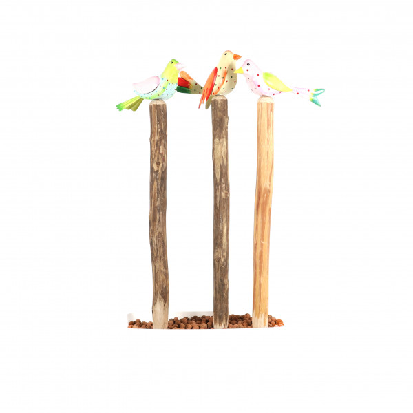 Vogel, Holz-Metall, Erdspiess 3 Farben sort., 21x6x73 cm