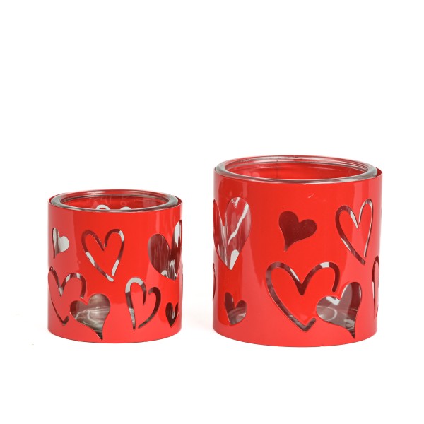 Metallwindlicht von Herzen rot, mit Glas-Zylinder
