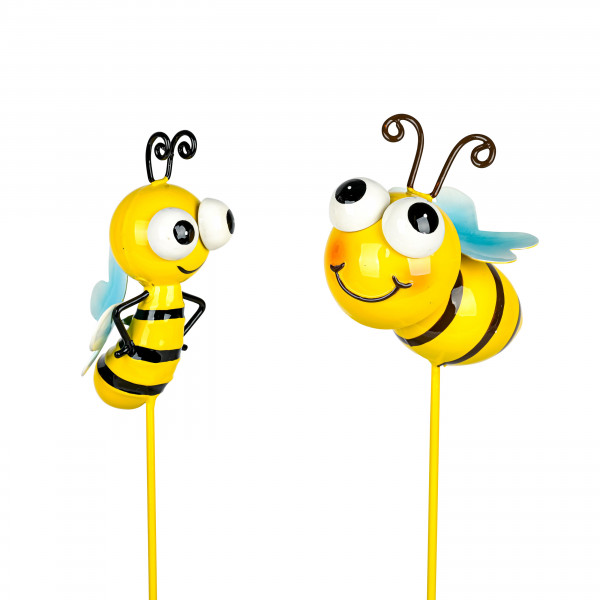 Metall - Biene am Stab, gelb/schwarz 2 Mod,sortiert, 7&5cm Stab 33 cm