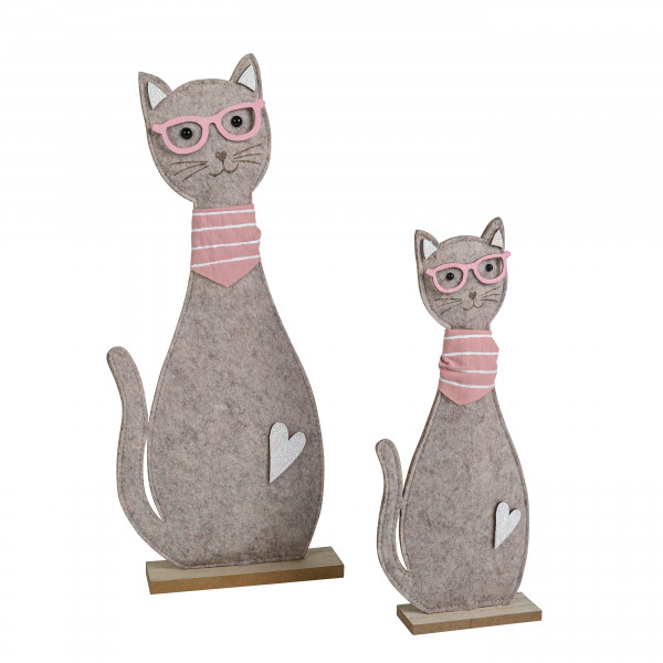 Katze Helga , Filz mit Brille/Halstuch pink-beige