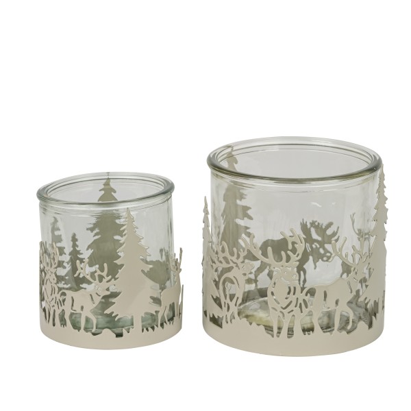 Metall-Windlicht Tannenbäume mit Glas