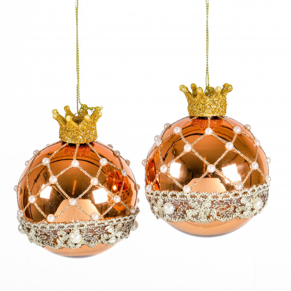 Baumschmuck Krone/Perlen , Glas gold-braun, Kugel 8x8x10 cm