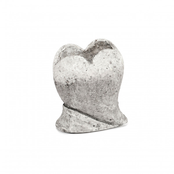 Keramik Herz-Vase Rustiko auf Sockel 13x10xh15cm, antic-white