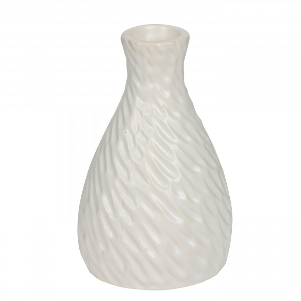 Keramik-Vase Yano, weiß-matt, mit Rillenmuster