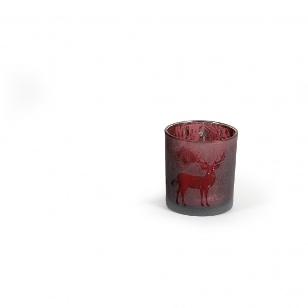 Teelicht 7x8 cm Hirschmotiv verspiegelt cassis beere