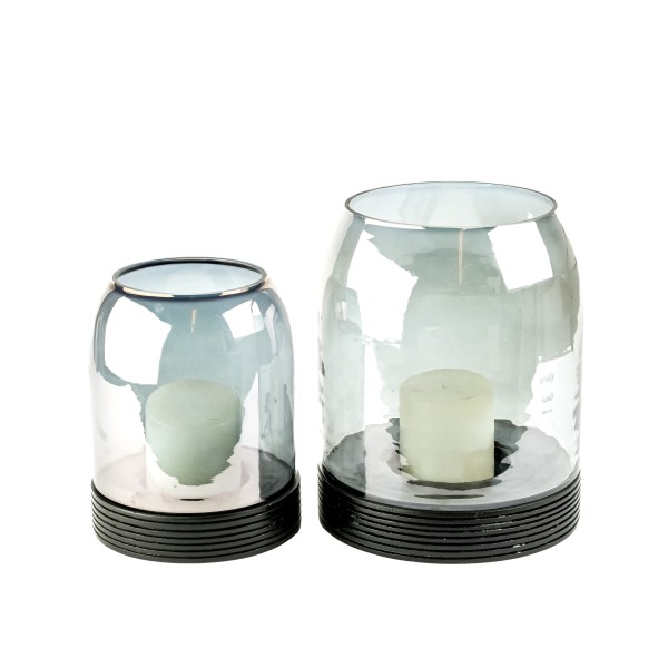 Windlicht mit Schwung, Glas auf Holzbase