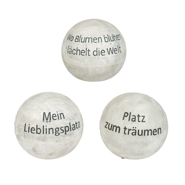 Prosa-Kugel, Keramik 15cm, happiness 3 Texte sortiert, weiß-antik