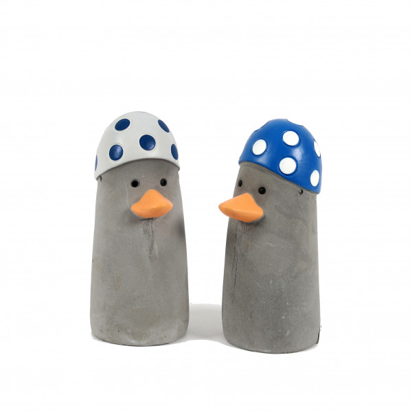 Zement Deko-Ente stehend 8x5x13cm mit Badehaube,blau-weiß & weiß-blau
