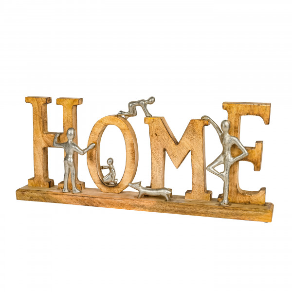Holz-Schriftzug Home auf Holzbase, mit Aluguss-Figuren, 9x7x58cm