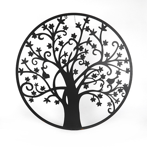 Metall-Wandschild Frühlingsbaum,schwarz, rund, D80cm