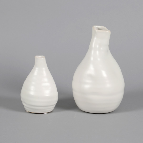 Keramik Vase, bauchig matt weiß glasiert