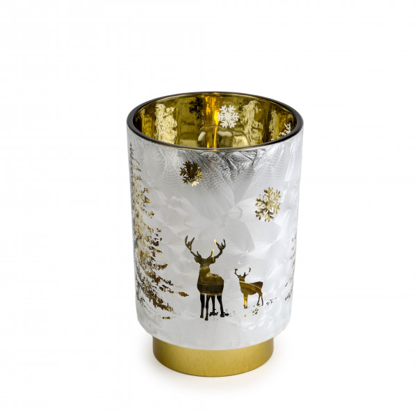Glas mit LED winterlandschaft Messingrand 10 x 15 cm Timer 6/18