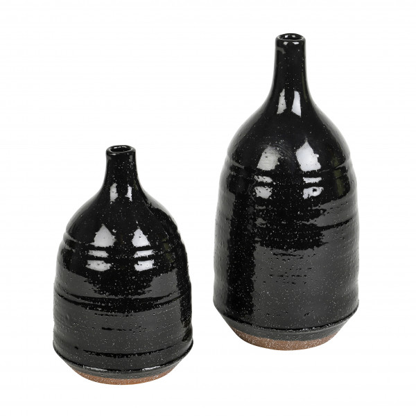Keramik-Flasche Laura teilglasiert schwarz