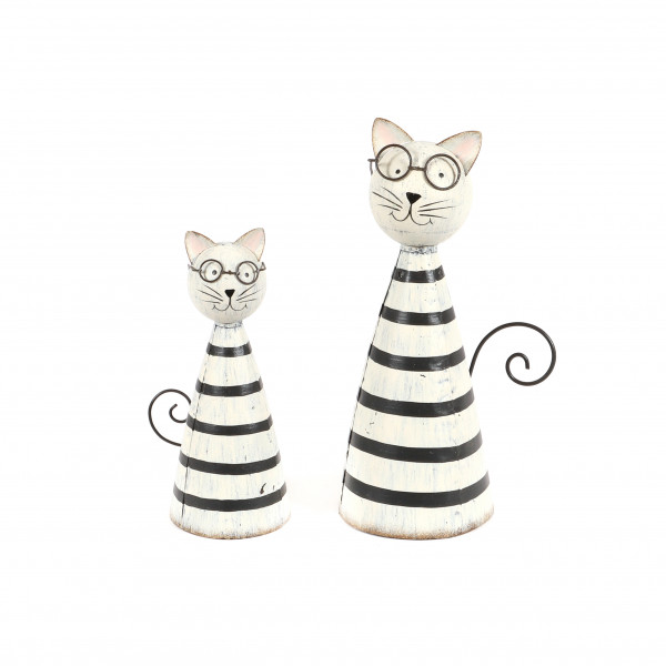 Zaunhocker Katze, Metall, mit Brille schwarz-weiß