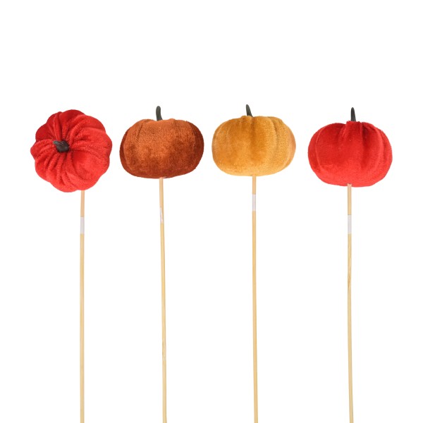 Kürbis-Stecker beflockt, 6,5cm orange/ caramel/rot sort, Stecker 35cm