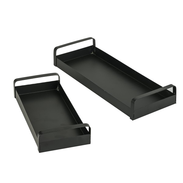Metall Tablett rechteckig mit 2 Griffen matt schwarz