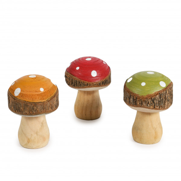 Pilz, Holz, 7x10 cm, natur+Rinde orange-rot-grün sort.