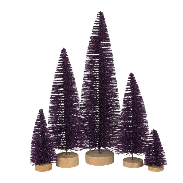 Deko Baum auf Holzfuß, Kunststoff lila-glitter, Höhe