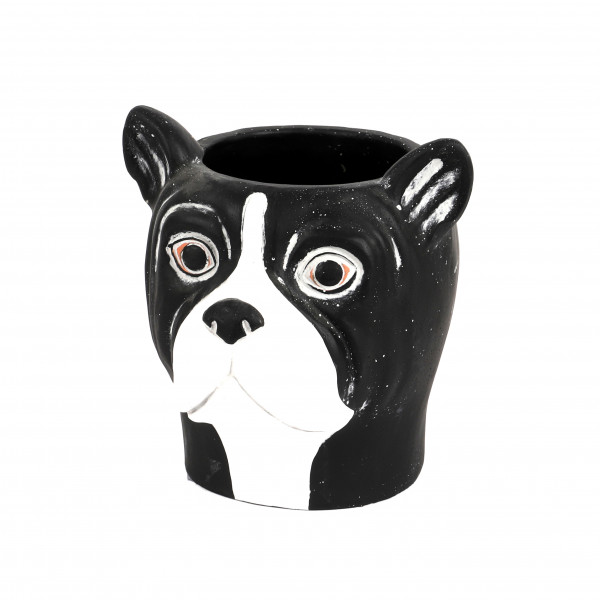 Zement Pflanz-Hund Oskar 19x18xh19cm schwarz-weiß