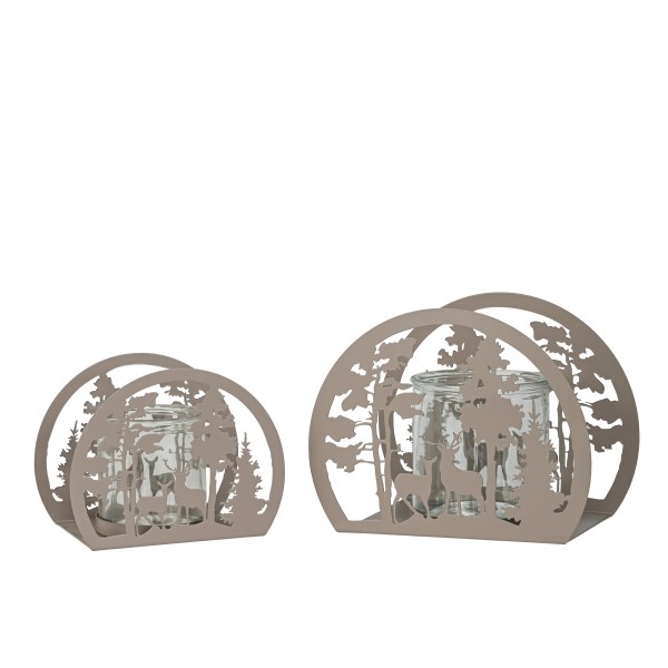 Metall-Bogen mit Winterlandschaft, u Tee -Lichtglas,grau-braun matt